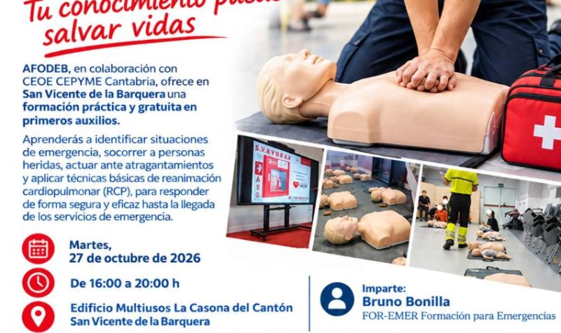 Cartel curso primeros auxilios AFODEB   CEOE CEPYME Cantabria